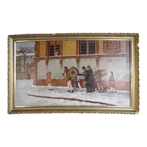 Oscar Lewis Fest (1852-1920) - the Vagabond Players in Winter - 19th Century Oil on Board