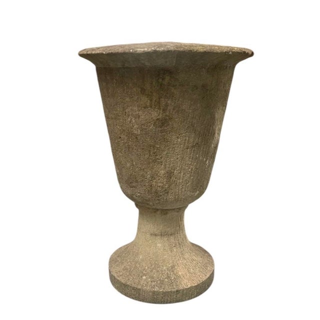 Pair of Brutalist Cast Stone Sculptural Urns on Footed Base For Sale - Image 4 of 10