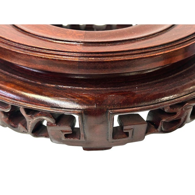 7.25" Brown Wood Round Dragon Pattern Display Stand Riser For Sale In San Francisco - Image 6 of 6