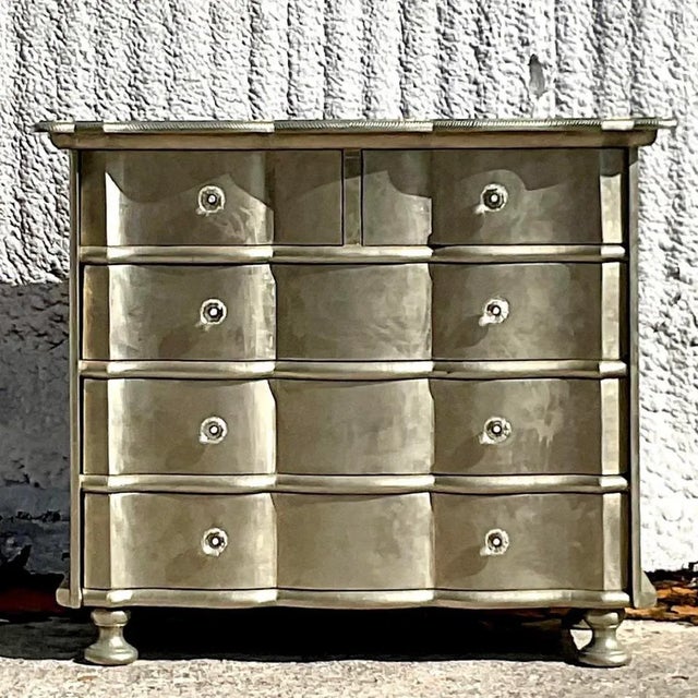 Early 20th Century Boho Wave Front Silver Leaf Dresser For Sale - Image 4 of 6