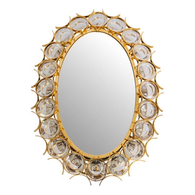 Backlit Mirror in Gilded Brass & Crystal Glass attributed to Palwa, Germany, 1970s For Sale