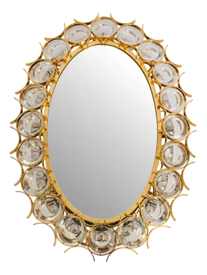 Backlit Mirror in Gilded Brass & Crystal Glass attributed to Palwa, Germany, 1970s