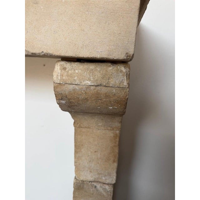 Petite 18th Century French Limestone Fireplace Mantel With Scrolled Corbels For Sale - Image 10 of 17