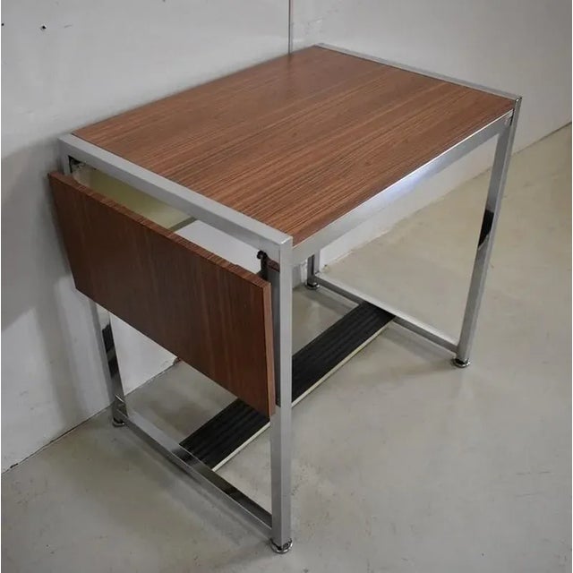 Small Retro 1970's Desk, with square chromed metal frame, edited by Duo. This Vintage furniture with a resolutely...