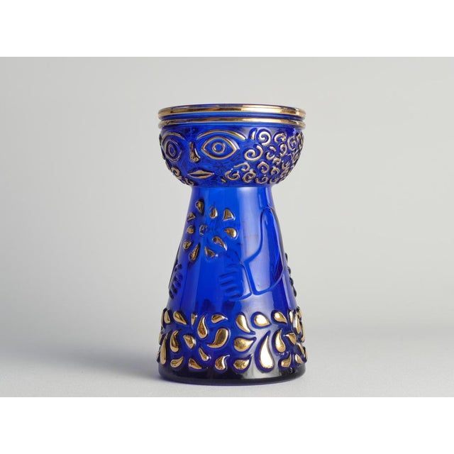 Mid-Century Modern Cobalt Blue and Gold Glass Hyacinth Vase by Walther Glas, 1970s For Sale - Image 10 of 18