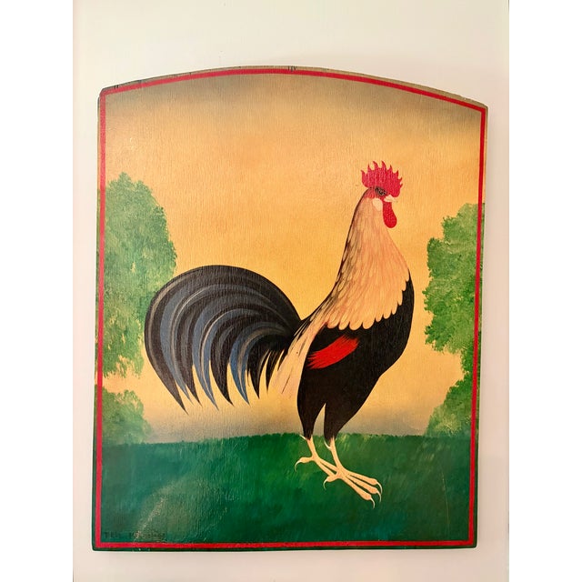Late 20th Century Signed Paul Kitchin Rooster Folk Art Painting on Board For Sale - Image 4 of 6