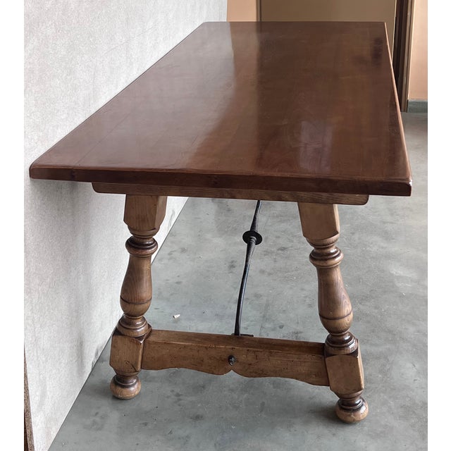 Late 19th Spanish Walnut Dining Fratino Table With Iron Stretcher For Sale In Miami - Image 6 of 11