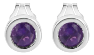.925 Sterling Silver Bezel Set 3.5mm Treated Purple Amethyst Gemstone Solitaire Stud Earrings