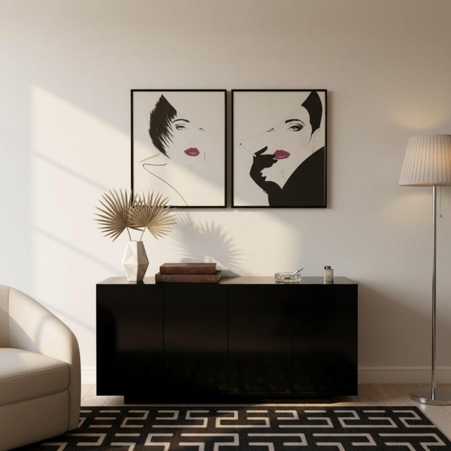 White Patrick Nagel Style Art Deco Women Prints - a Pair For Sale - Image 8 of 8