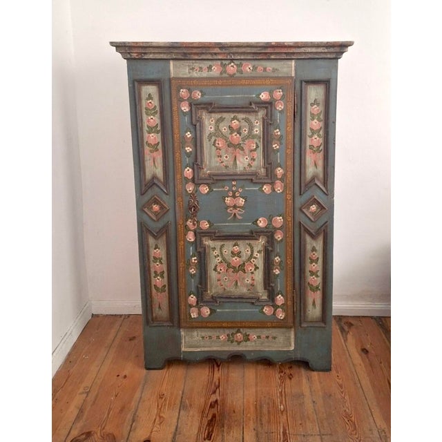 Small Antique Blue Hand-Painted Alpine Wardrobe, 1810s For Sale - Image 14 of 14