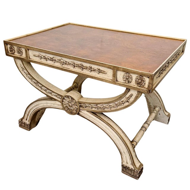 Neoclassical 1960 Neoclassical Regency Style Burl Walnut & Painted Curule Accent Tables by Heritage - Pair For Sale - Image 3 of 15