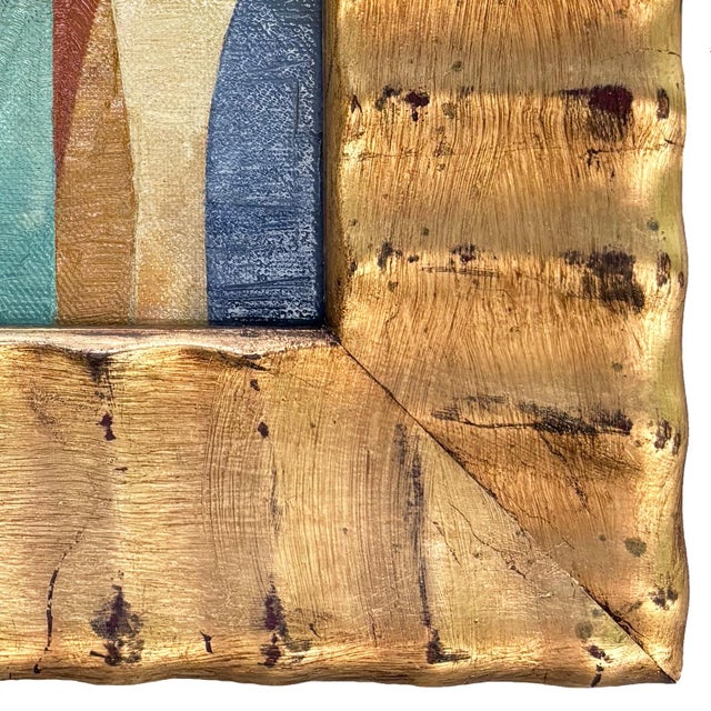 2020s Contemporary Navy Blue Abstract Oil Painting in Vintage Gold Ripple Frame For Sale - Image 5 of 6