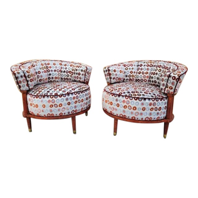 Mid Century Modern Atomic Barrel Back Lounge Chairs Newly Reupholstered - Pair For Sale