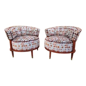 Mid Century Modern Atomic Barrel Back Lounge Chairs Newly Reupholstered - Pair