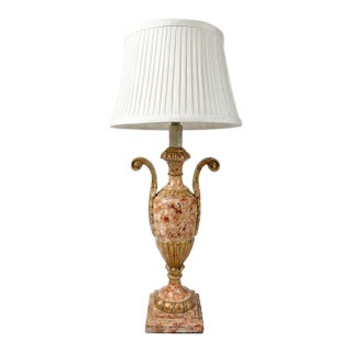 Fine Antique Italian Neoclassical Giltwood & Faux Hand Painted Marble Carved Urn Table Lamp For Sale