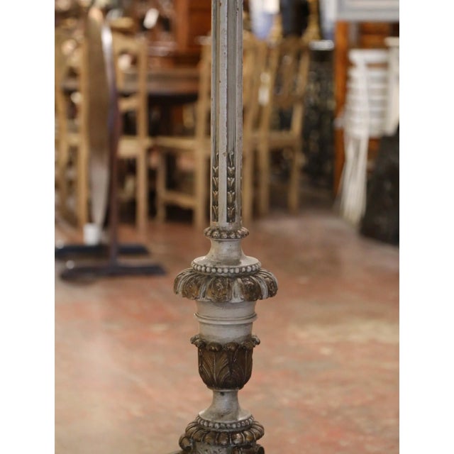 Mid-19th Century Italian Carved Polychrome Wood Floor Lamp With Scroll Base For Sale - Image 4 of 10