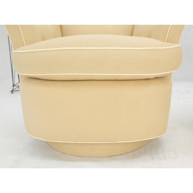 Milo Baughman for Thayer Coggin New Linen Upholstery Round Swivel Tub Barrel Back Chairs Baughman - A Pair For Sale - Image 4 of 12