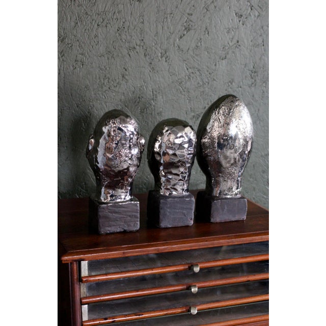 1990s Set of 3 Brutalist Head Sculptures From Italy For Sale - Image 9 of 12