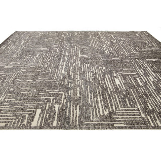 Textile Modern Natural Moroccan Style Wool Rug With Gray Abstract Design by Apadana For Sale - Image 7 of 10