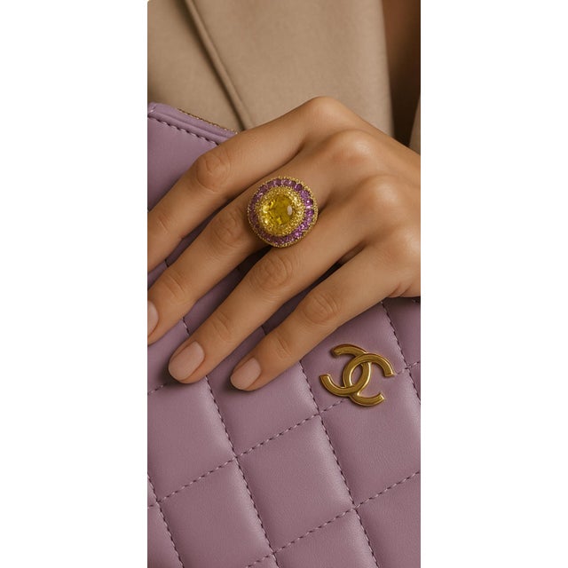 Bochic "Orient" Vintage Diamond, Lemon Quartz & Gem Ring Set 18K Gold & Silver For Sale - Image 14 of 18
