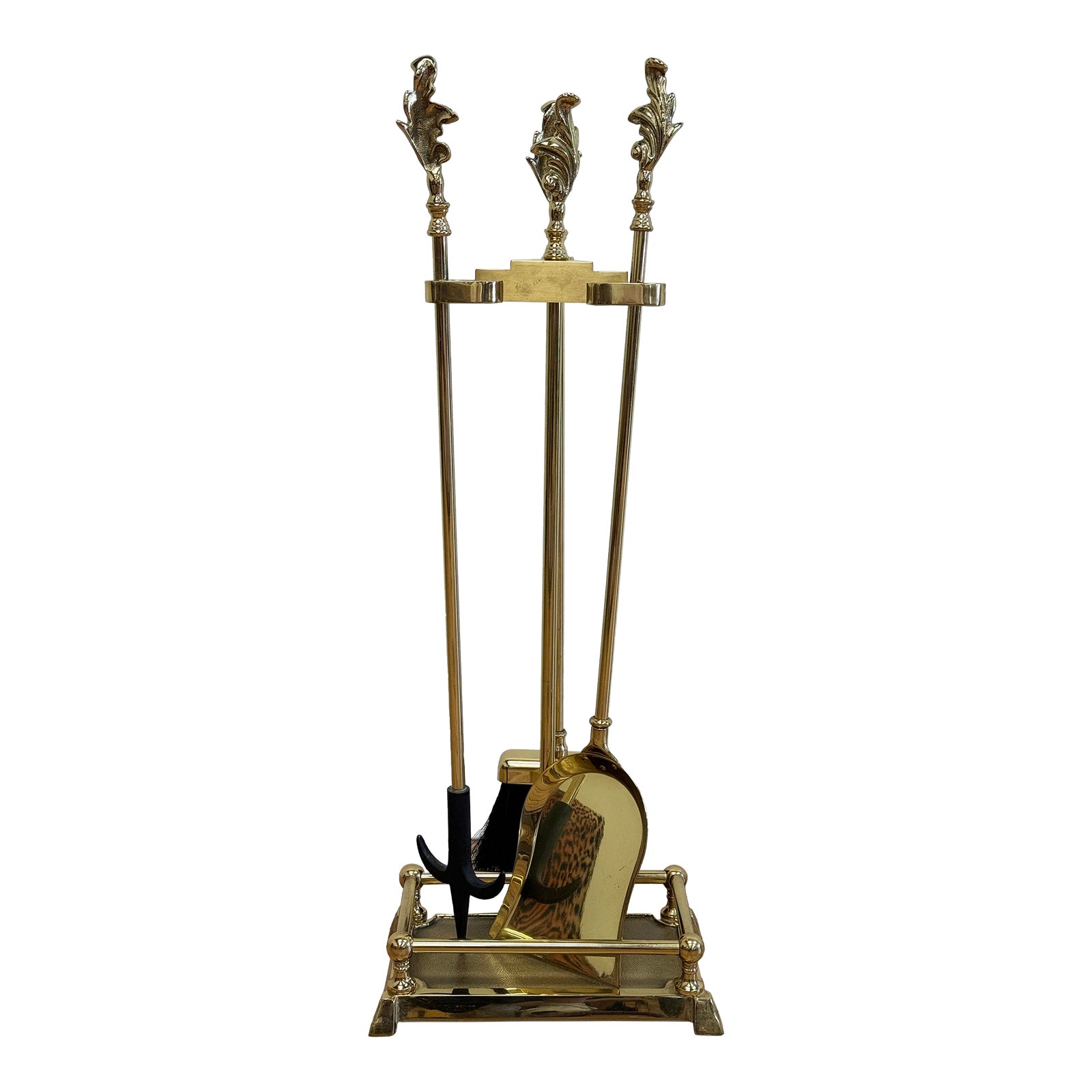 * antique flame ୨୧ * レクタングル型 アンティークフレーム Vintage Brass Ornate Flame or Leaf Motif Fireplace Tool Set