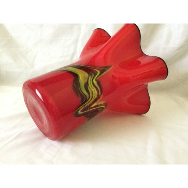 Glass Mid Century Hand Blown Cased Fazzoletto Style Italian Art Glass Vase For Sale - Image 7 of 13