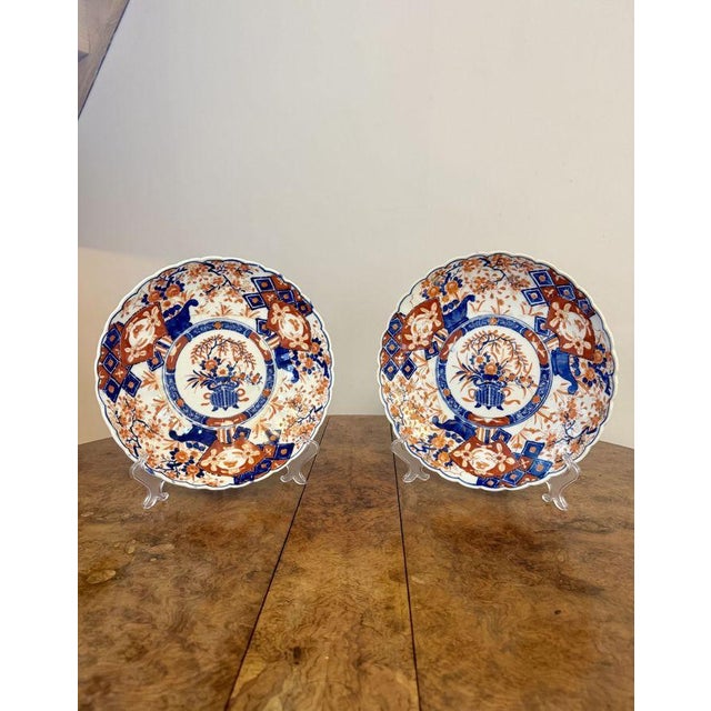Fantastic quality pair of antique Japanese imari plates, having a quality pair of antique Japanese imari plates decorated...