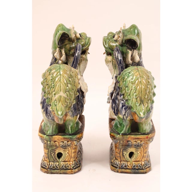 Pair of Chinese Sancai Glazed Stoneware Foo Dogs For Sale - Image 4 of 9