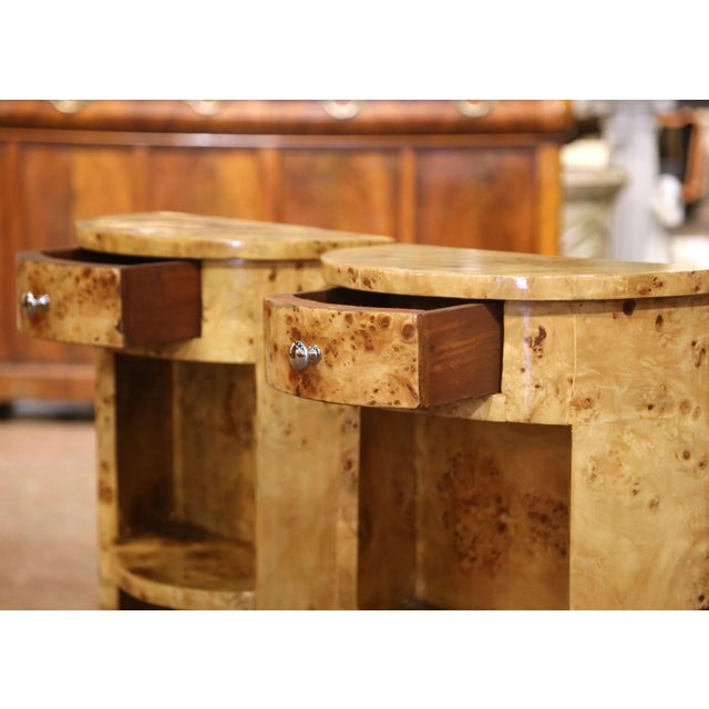 Pair of Mid-Century French Art Deco Burl Elm Bedside Tables Nightstands For Sale In Dallas - Image 6 of 10