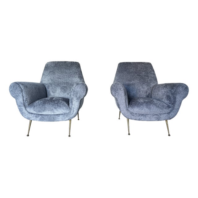 Vintage Grey Lounge Chairs, 1950s, Set of 2 For Sale