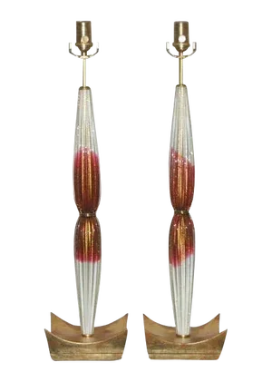 Vintage Murano Glass Lamps Cranberry & Cream