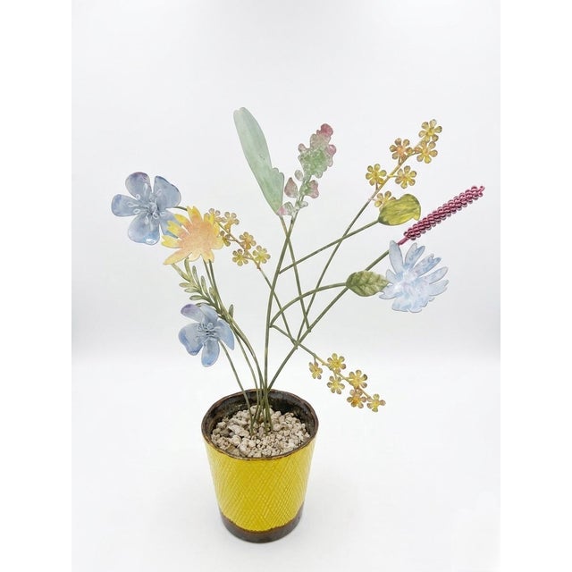 This charming vintage Italian tôle peinte (painted tin) floral arrangement captures the whimsical essence of a...