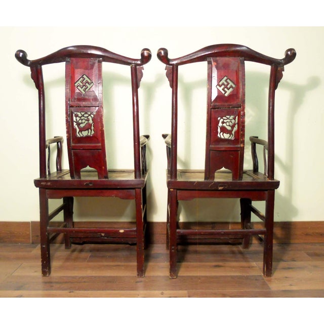 Antique Circa 1800-1849 Chinese High Back Arm Chairs- a Pair For Sale - Image 11 of 12