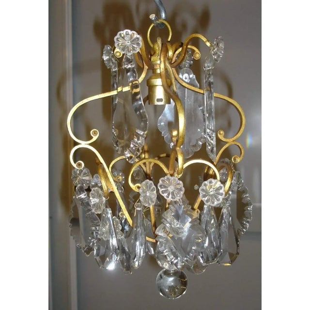 French 19th Century Single Light Bronze and Crystal Chandeliers - a Pair For Sale - Image 3 of 6