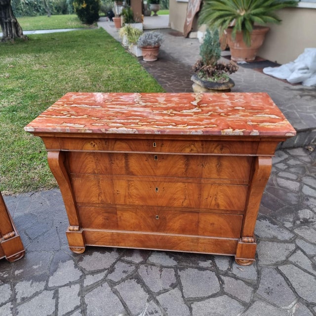 Wood Antique Empire Walnut Chests of Drawers with Iranian Marble, 1810, Set of 2 For Sale - Image 7 of 16