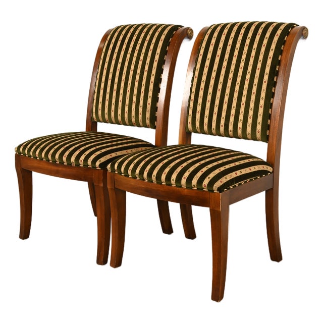 Henredon French Empire Carved Mahogany Side Chairs or Dining Chairs, Pair For Sale