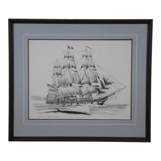 The Whaler Charles W. Morgan Nautical Maritime Lithograph Print Fowler 26" For Sale