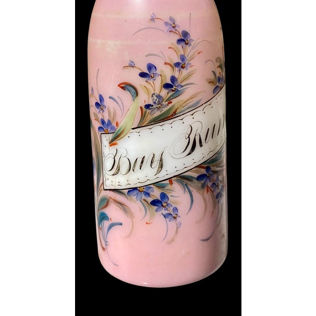 Metal Victorian Glass Antique Barber Bottle Hand Painted Flowers For Sale - Image 7 of 16