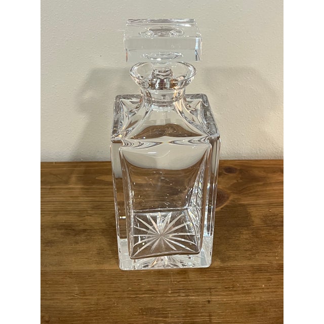 Mid 20th Century Vintage Bohemian Lead Crystal Square Decanter With Slab Stopper Mid-Century Barware For Sale - Image 5 of 9