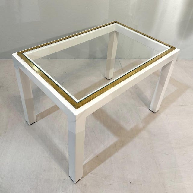 Mid-Century Modern Cream Metal & Brass Side Tables with Glass Top, 1970s, Set of 2 For Sale - Image 10 of 12