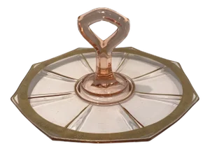 Tiffin Pink Rambling Rose Octagonal Crystal Serving Platter With Center Handle