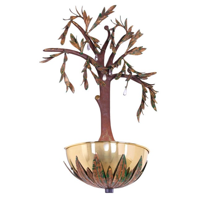 French Olive Tree Gilt Tole Metal Crystal Wall Light For Sale - Image 11 of 11