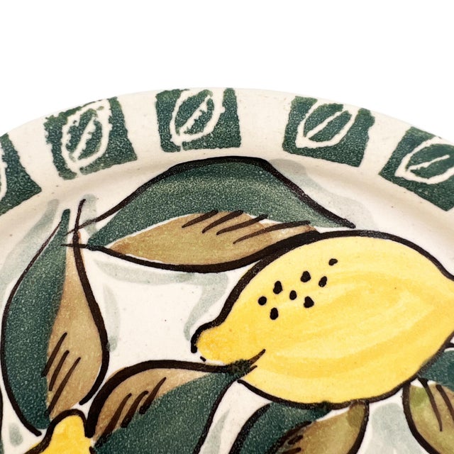Mid 20th Century Italian Hand-Painted Ceramic Lemon Majolica Plate Signed, Mid 20th Century For Sale - Image 5 of 9