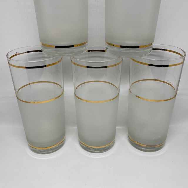 Vintage Culver Frosted and Clear Glass Drinking Glasses With Gold Trim