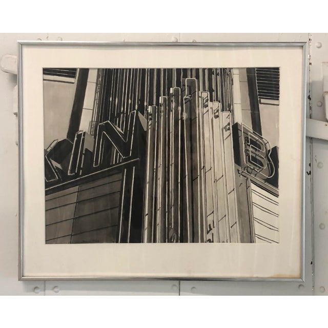 1989 Jeffrey E. Babine Brackin Theatre Marquee Original Ink Wash Drawing Signed Framed For Sale - Image 10 of 10