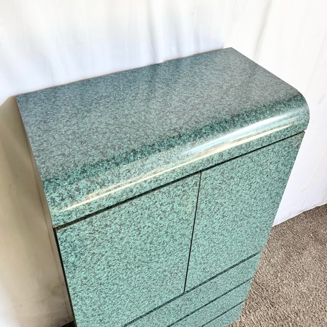 Teal 1980s Postmodern Faux Teal Granite Laminate Waterfall Armoire For Sale - Image 8 of 9