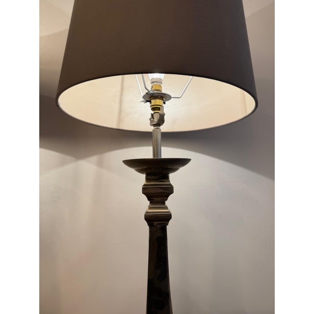 2000 - 2009 Italian Neo-Classical Chrome Lamps with Silk Shades, 2000s, Set of 2 For Sale - Image 5 of 8