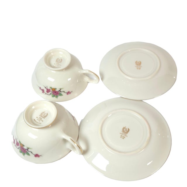 Vintage Lenox Ming P-16 Bird and Floral Footed Teacups and Saucers Set of 2 - 4 pcs For Sale - Image 11 of 16