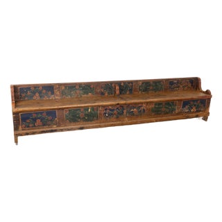 Original Hand Painted Blue Long Bench With Storage Dated 1880 For Sale