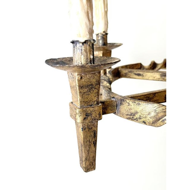 Gold Arts and Crafts Golden Hand-Forged Six-Light Iron Chandelier, Germany, 1920s For Sale - Image 8 of 18